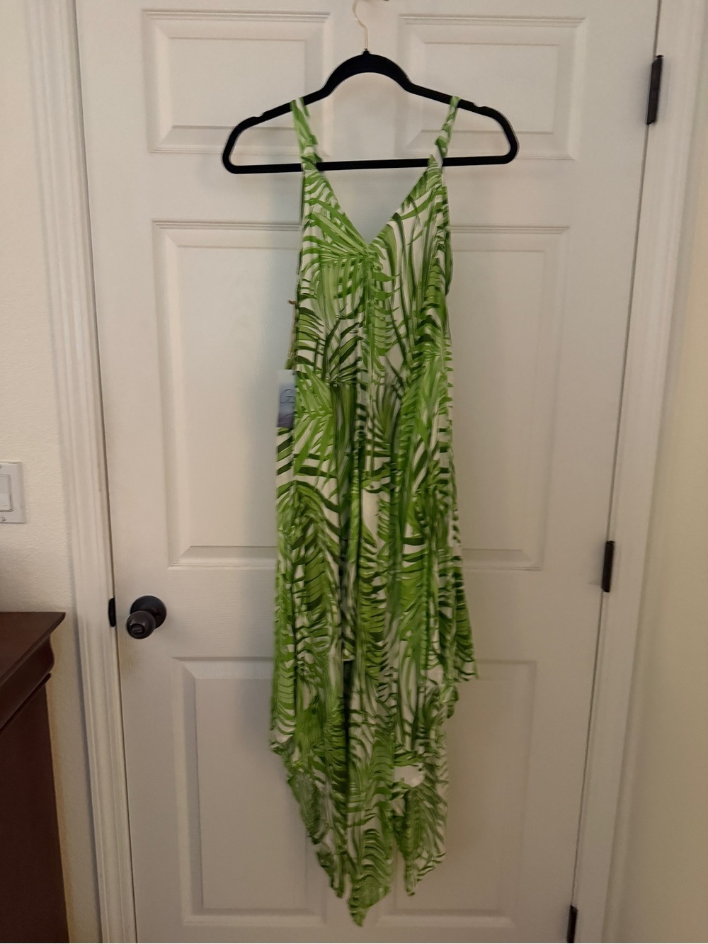 Japna Green and White Palm-Print Maxi Dress